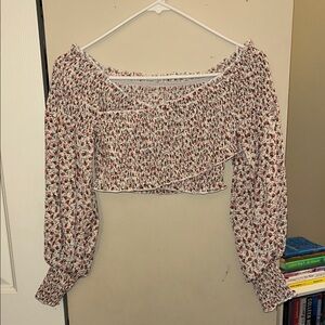 SHEIN Brown Tan Puff Sleeve Crop Blouse